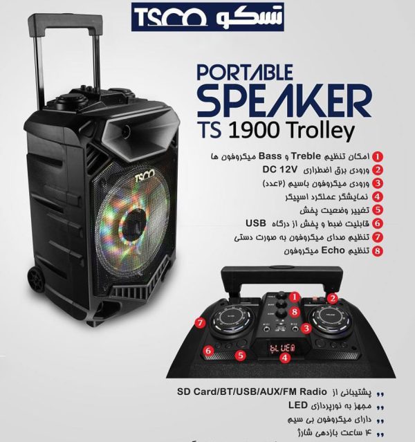 اسپیکر بلوتوثی TSCO TS 1900 Trolley جعبه باز - Image 9